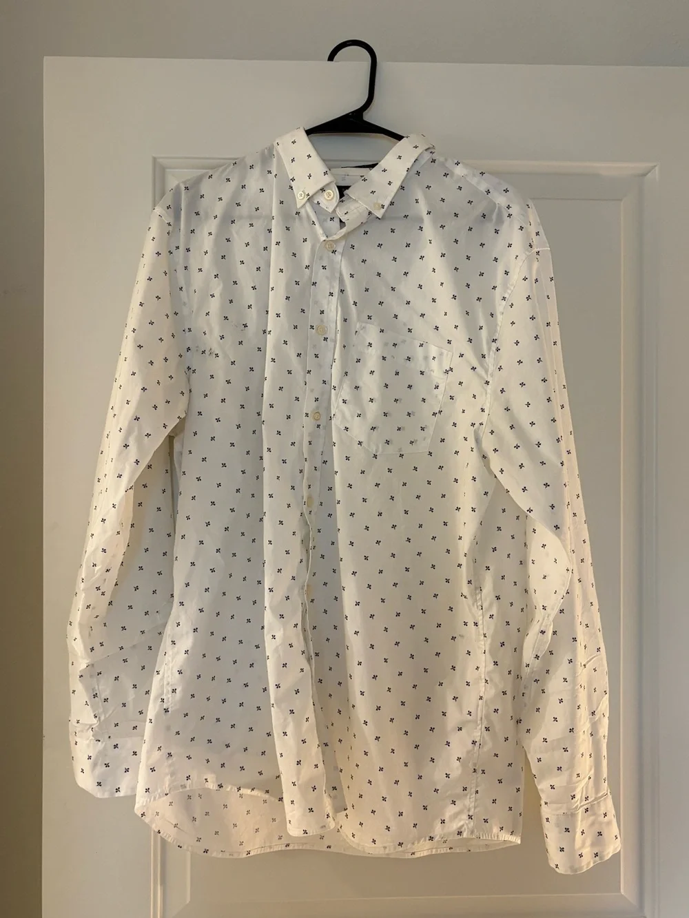 Banana Republic White Button-Down Shirt with Navy Micro Print